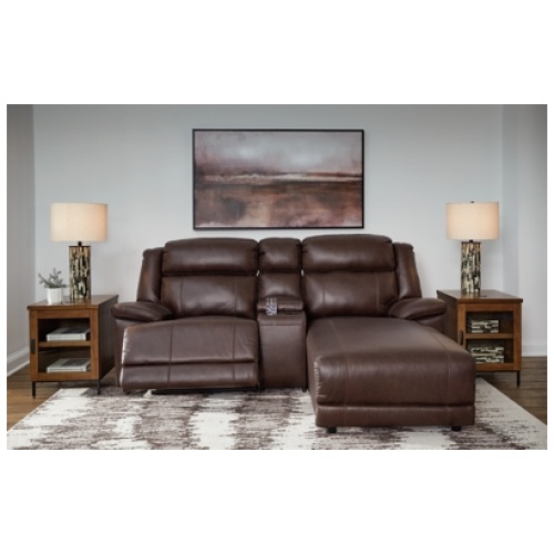 VonKurt 3-Piece Power Leather Reclining Modular Sofa with Chaise Leather, Dark Brown