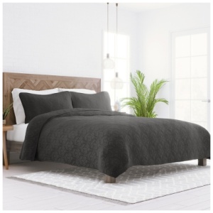 iEnjoy Home Damask Patterned King/California King Quilted Coverlet Set, Gray