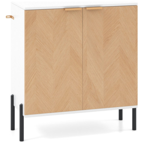 2-Door Buffet Cabinet Sideboard with Shelf and Metal Legs-White-Natural Wood