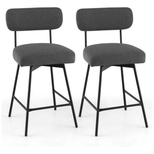 25 Inch 2-Piece Modern Upholstered Bar Stools with Back and Footrests-Gray