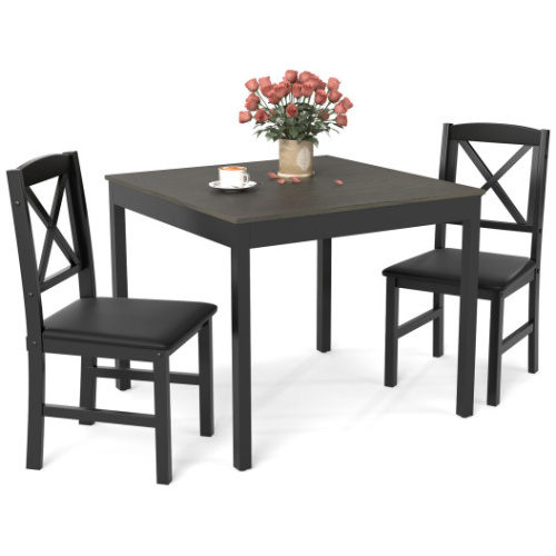 3-Piece Dining Table Set Wooden Square Kitchen Table for 2 People-Gray