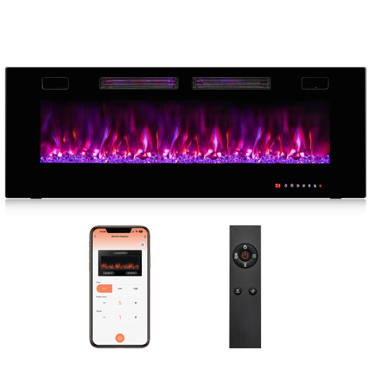 42/50/60/72 Inch Ultra-Thin Electric Fireplace with Decorative Crystals-50 inches