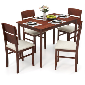 5-Piece Dining Table Set with High Curved Back for 4 People-Walnut