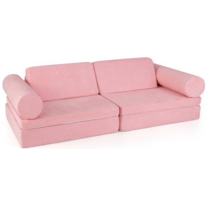 8 Pieces Kids Play Couch Foam Building Fort Play Set with Suede Cover-Pink