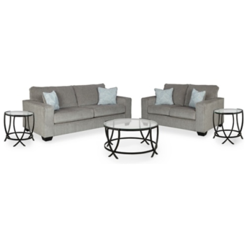 Altari Sofa and Loveseat with Coffee Table and 2 End Tables, Alloy