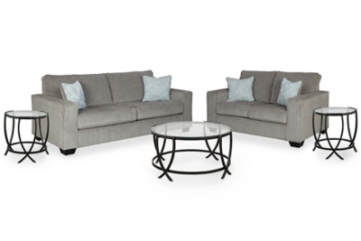 Altari Sofa and Loveseat with Coffee Table and 2 End Tables, Alloy