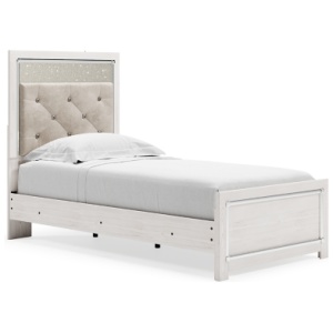 Altyra Twin Panel Bed with Upholstered Headboard, White