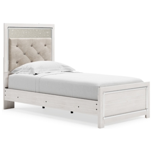 Altyra Twin Panel Bed with Upholstered Headboard, White