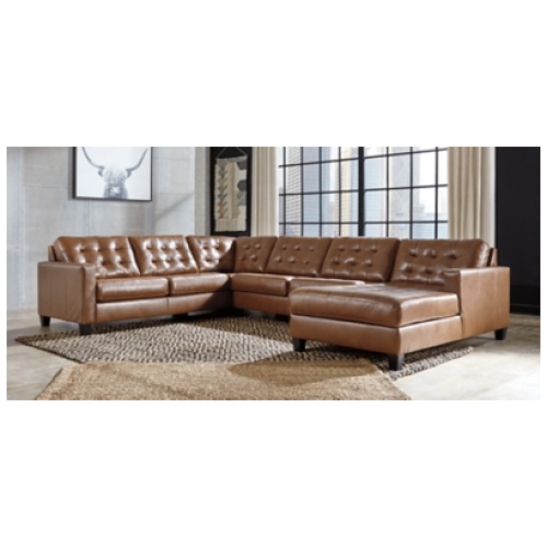 Baskove 4-Piece Leather Sectional with Chaise Leather, Auburn