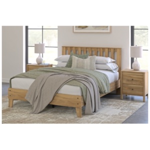 Bermacy Queen Platform Panel Bed, Light Brown