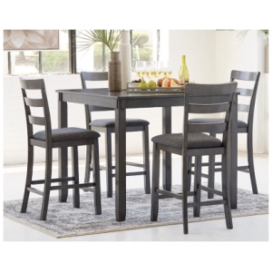 Bridson Counter Height Dining Table and 4 Bar Stools Set, Gray