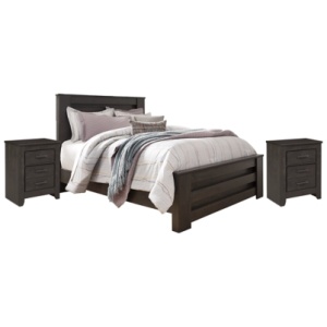 Brinxton Queen Panel Bed with 2 Nightstands, Charcoal