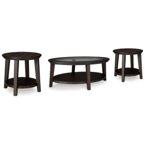 Celamar Coffee Table with 2 End Tables, Dark Brown