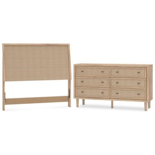 Cielden Full Upholstered Panel Bed with Dresser, Two-tone