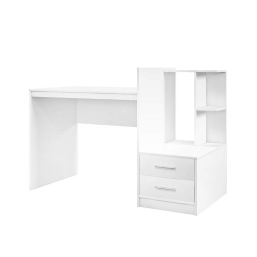 Computer Desk Home Office with Bookshelf and Drawers-White