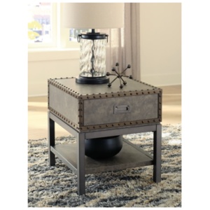 Derrylin End Table with USB Charging, Brown