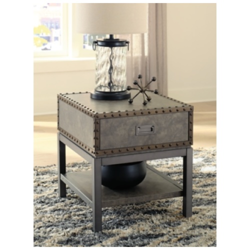 Derrylin End Table with USB Charging, Brown