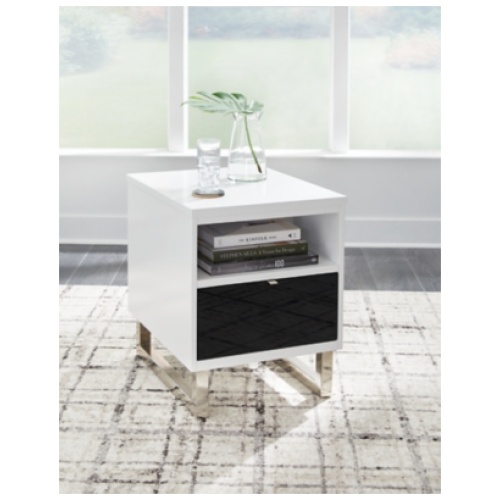 Gardoni Chairside End Table, White/Black