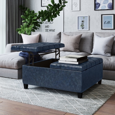 Harrison Square Coffee Table Ottoman with Storage, Denim Blue