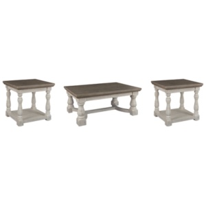 Havalance Coffee Table with 2 End Tables, Gray/White