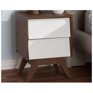 Hildon 2-Drawer Storage Nightstand, Walnut/White