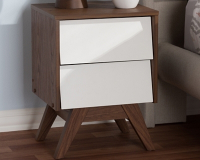 Hildon 2-Drawer Storage Nightstand, Walnut/White