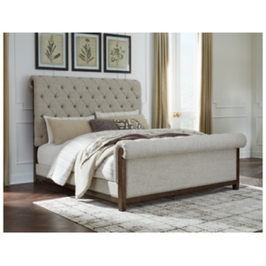 Hillcott King Upholstered Bed, Dark Brown