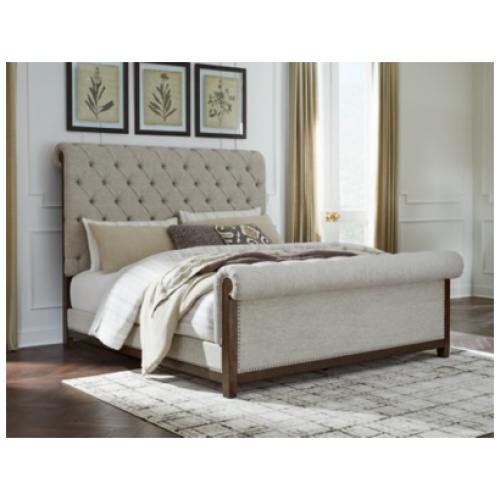 Hillcott King Upholstered Bed, Dark Brown