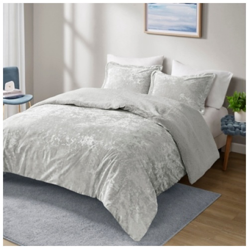 Intelligent Design Crushed Velvet Sherpa Reversible Full/Queen Comforter Set, Silver