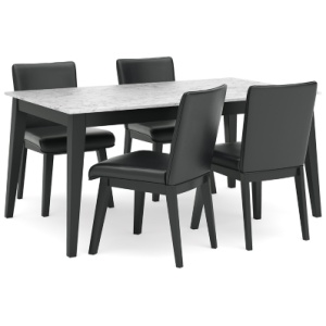 Jettaya Dining Table and 4 Chairs, Black/White