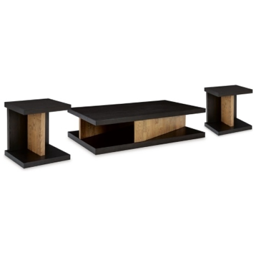 Kocomore Coffee Table with 2 End Tables, Brown/Natural