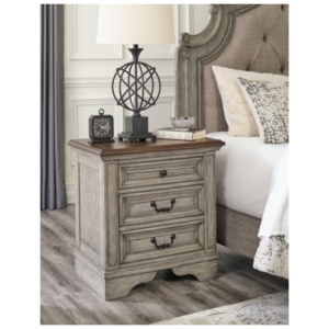 Lodenbay 27" 3 Drawer Charging Nightstand, Antique Gray/Brown