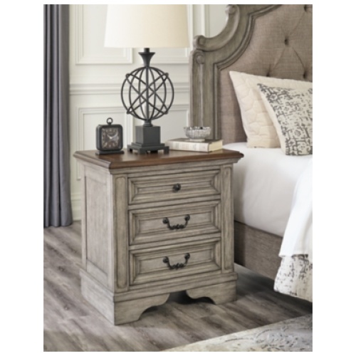 Lodenbay 27" 3 Drawer Charging Nightstand, Antique Gray/Brown