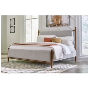 Lyncott Queen Upholstered Panel Bed, Brown