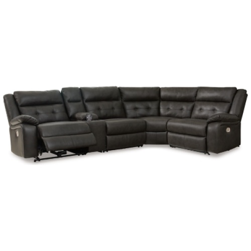 Mackie Pike 5-Piece Dual Power Leather Reclining Modular Sectional with Console Leather, Storm