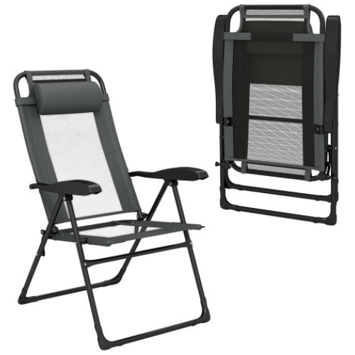 Outdoor Folding Chairs Set of 2 with Armrests and 7-Level Backrest-Gray