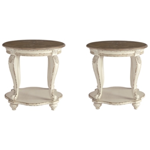 Realyn 2 End Tables, White/Brown