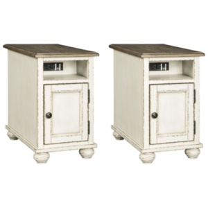 Realyn 2 End Tables with USB Charging, White/Brown