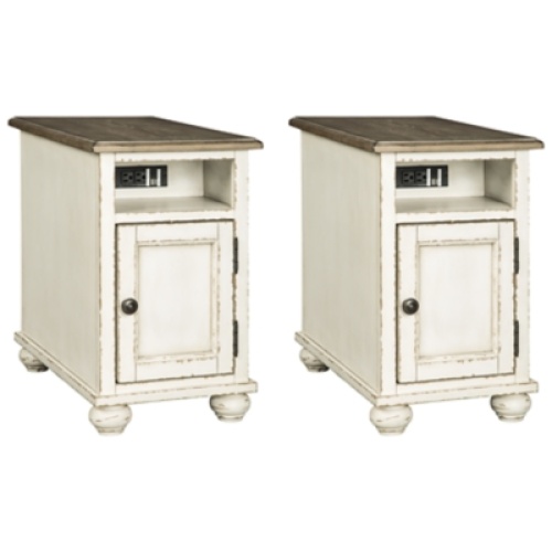 Realyn 2 End Tables with USB Charging, White/Brown