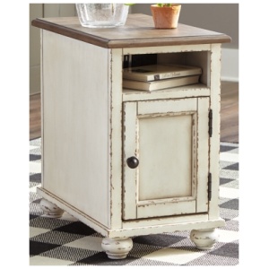 Realyn Chairside End Table with USB Charging, White/Brown