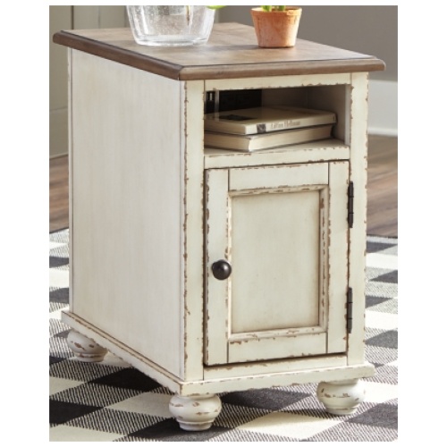 Realyn Chairside End Table with USB Charging, White/Brown