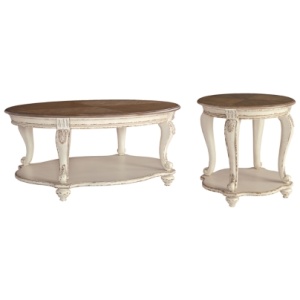 Realyn Coffee Table with 1 End Table, White/Brown