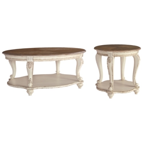 Realyn Coffee Table with 1 End Table, White/Brown