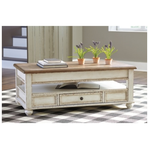 Realyn Coffee Table with Lift Top, White/Brown