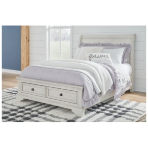 Robbinsdale Full Sleigh Bed with 2 Storage Drawers, Antique White