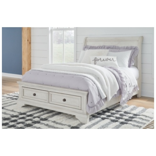 Robbinsdale Full Sleigh Bed with 2 Storage Drawers, Antique White