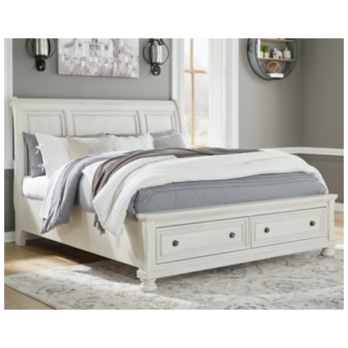 Robbinsdale Queen Sleigh Bed with 2 Storage Drawers, Antique White