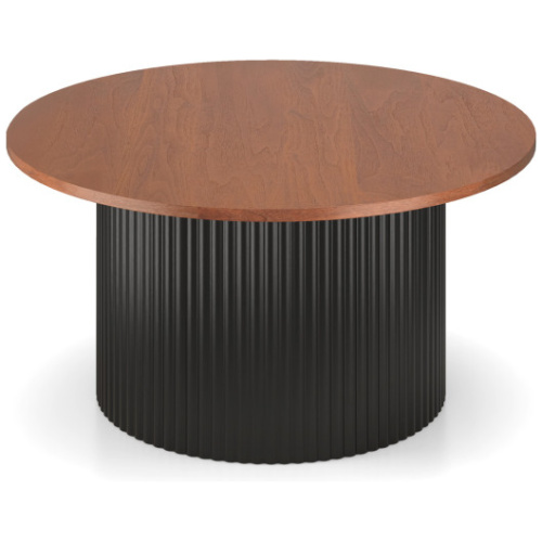 Round Coffee Table with Solid Wood Frame and Wooden Top-Walnut