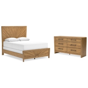 Takston Queen Panel Bed with Dresser, Light Brown