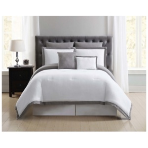 Truly Soft Everyday Hotel Border Full/Queen Comforter Set, White/Gray